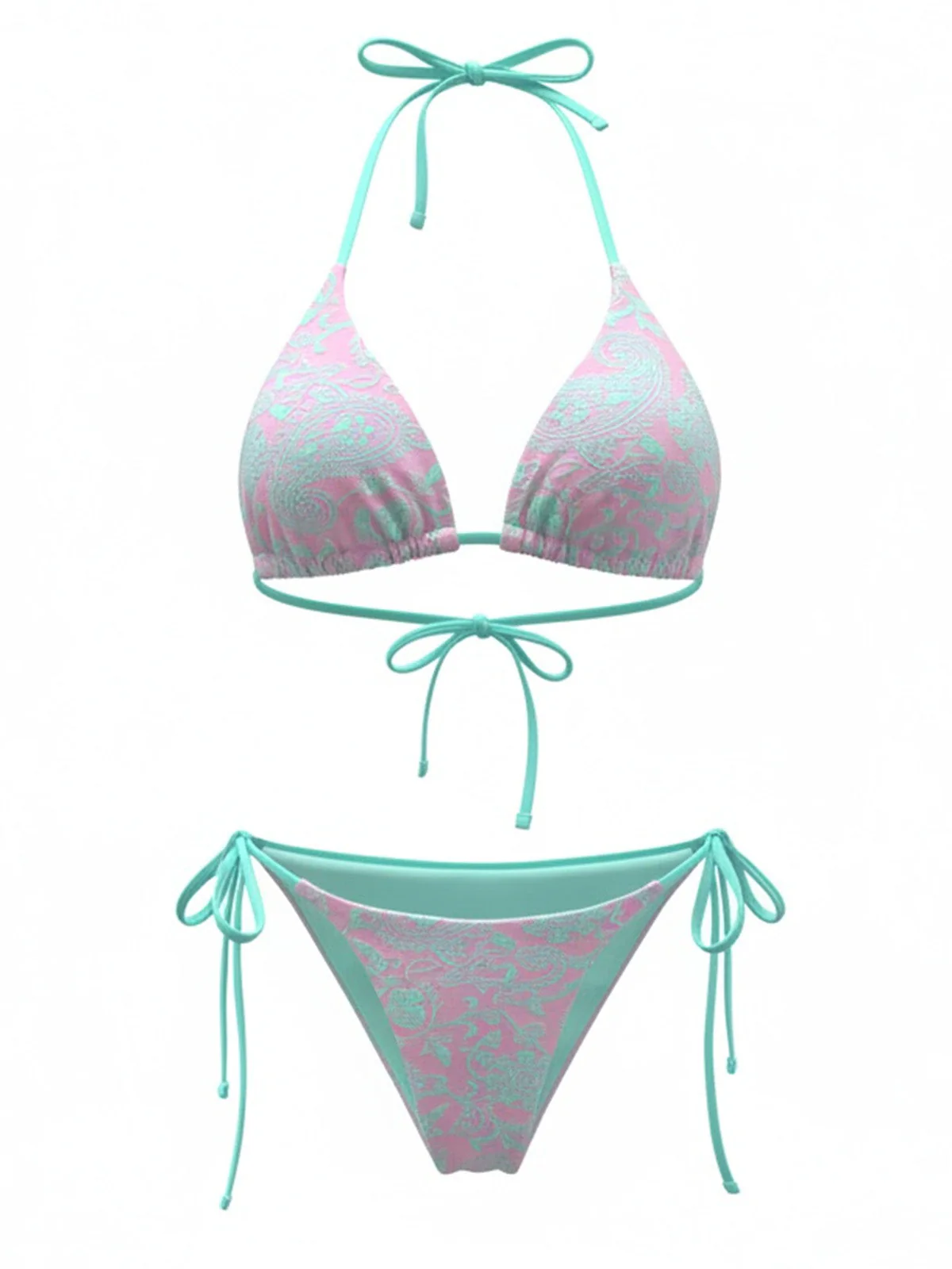 1980s Paisley Print Halter Tie Bikini Set