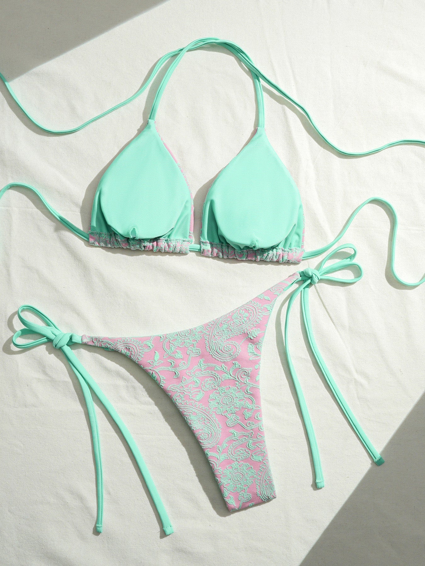 1980s Paisley Print Halter Tie Bikini Set - Image 3