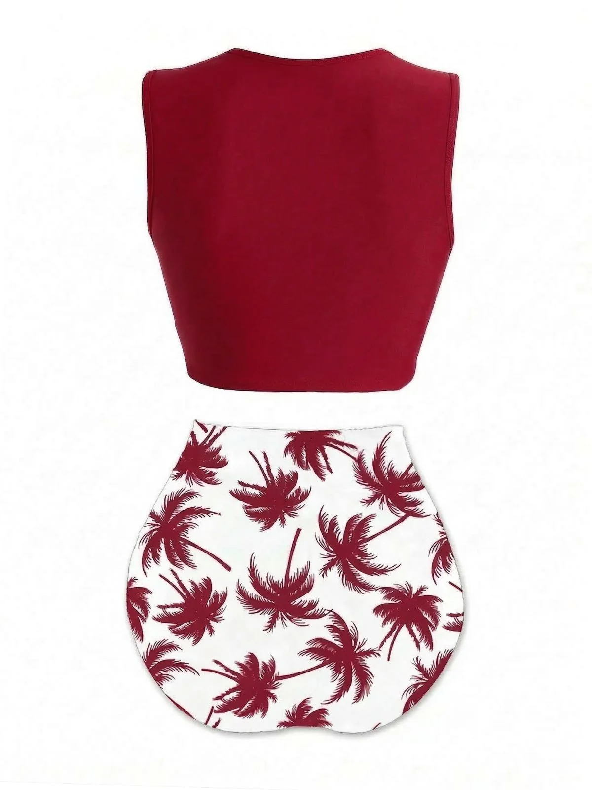 Wine Red 1980s Punk Waist Tie Skeleton Beach Print Bikini Set - Image 2