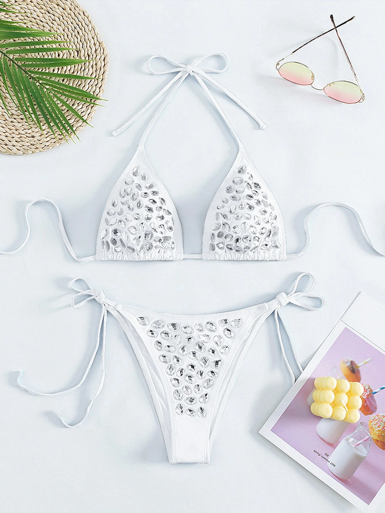 1980s Rhinestone Halter Triangle Bikini Set - Image 10