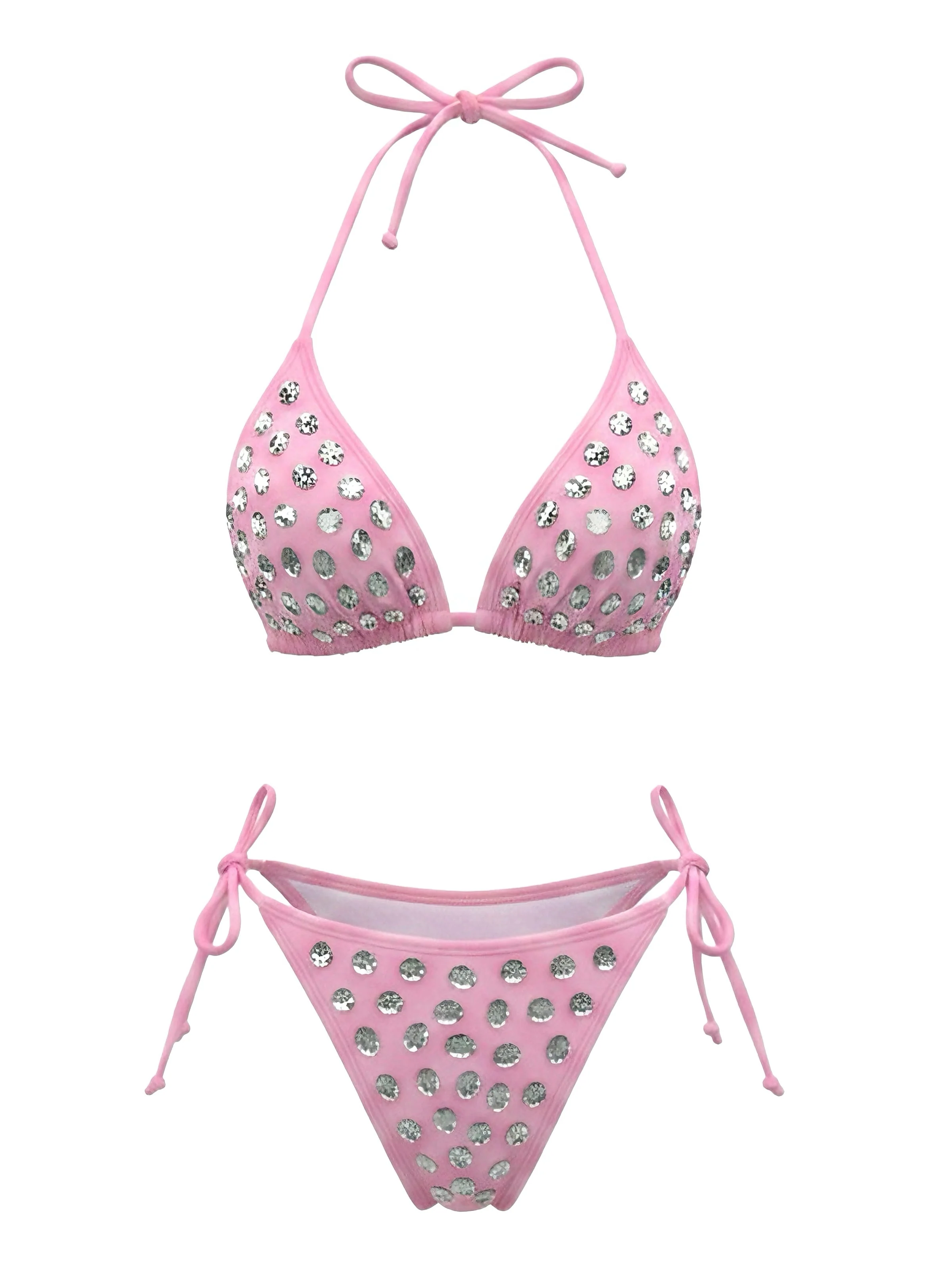 1980s Rhinestone Halter Triangle Bikini Set - Image 2