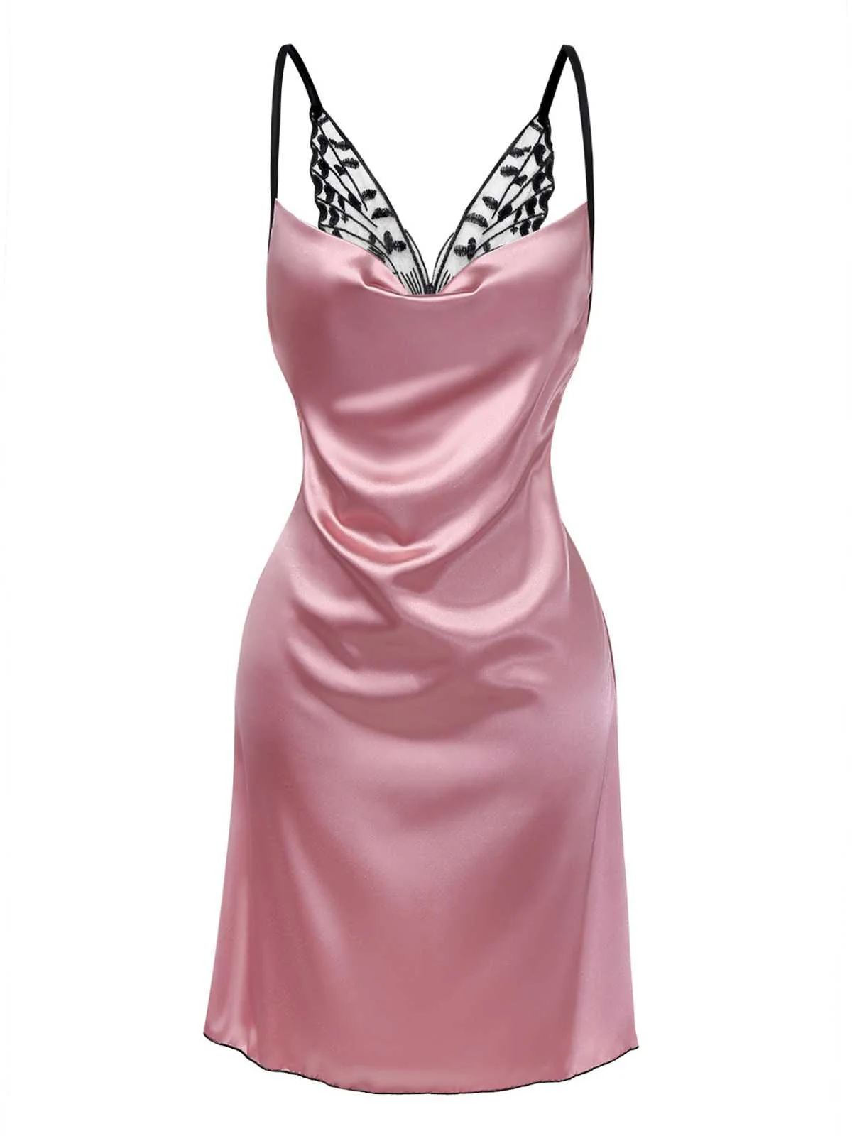 1980s Satin Slip Butterfly Lace Nightgown - Image 4