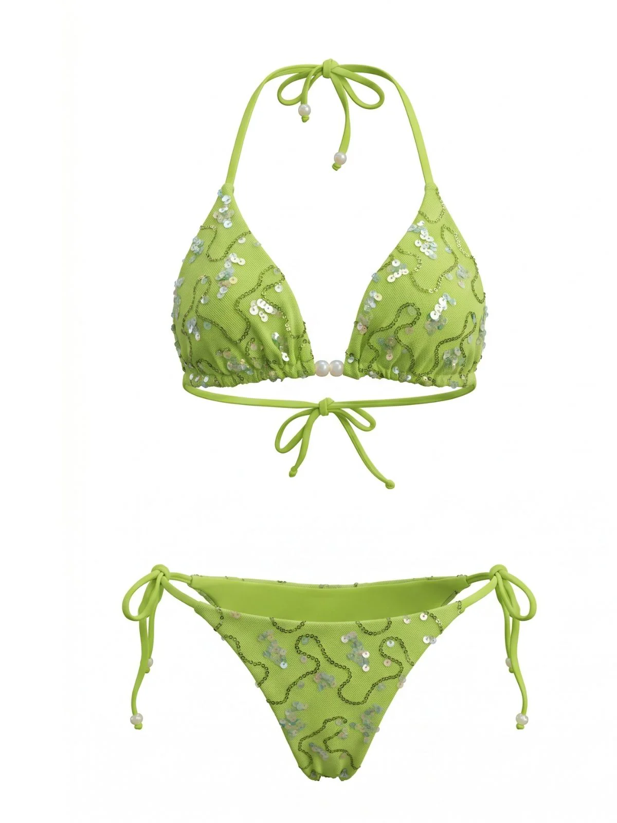 1980s Sequined Halter Beaded Lace-up Bikini Set