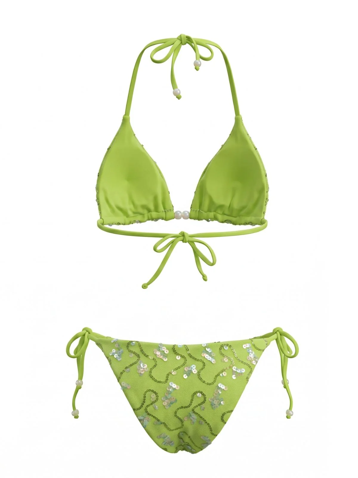 1980s Sequined Halter Beaded Lace-up Bikini Set - Image 2