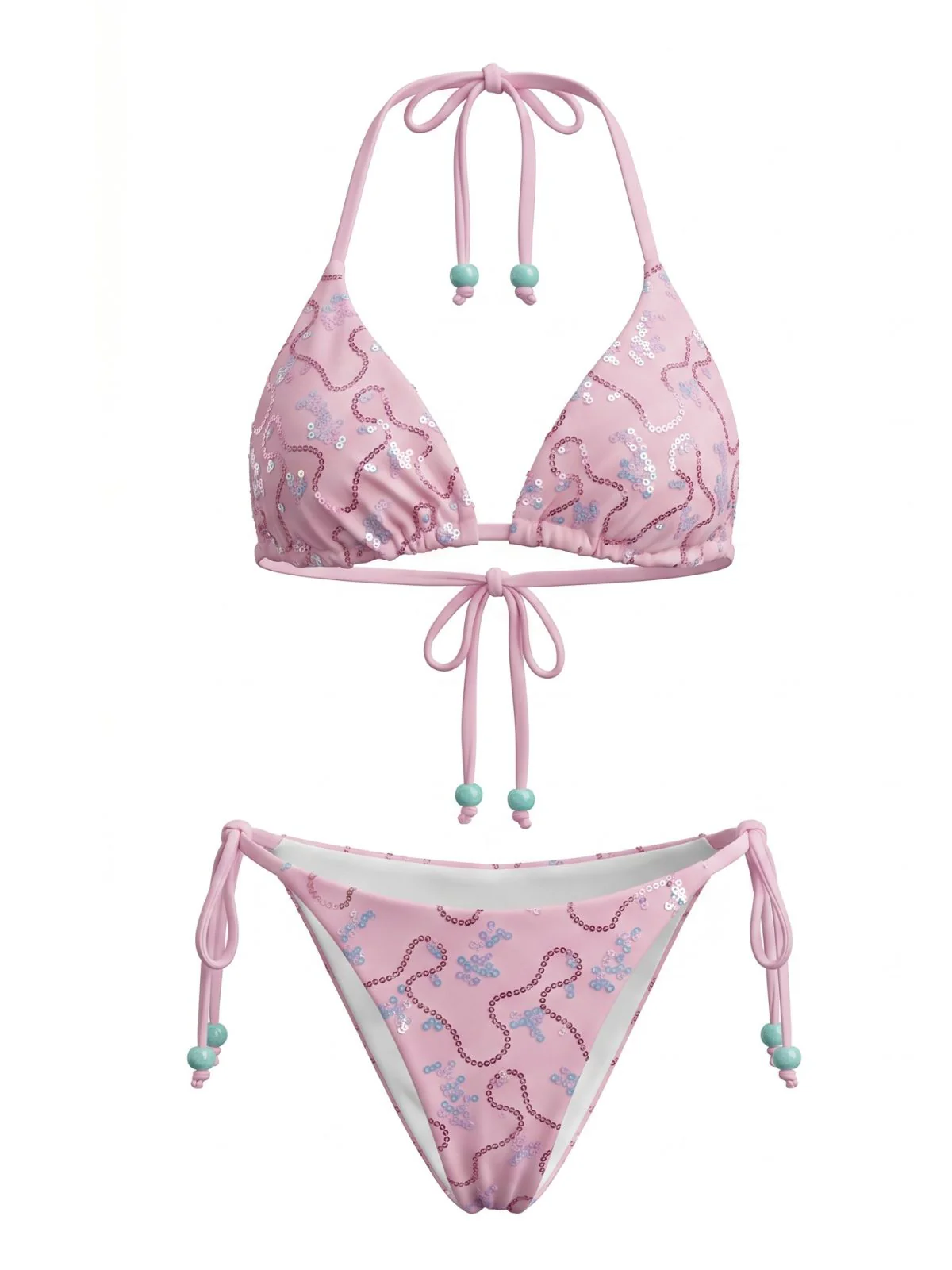 1980s Sequined Halter Beaded Lace-up Bikini Set - Image 3