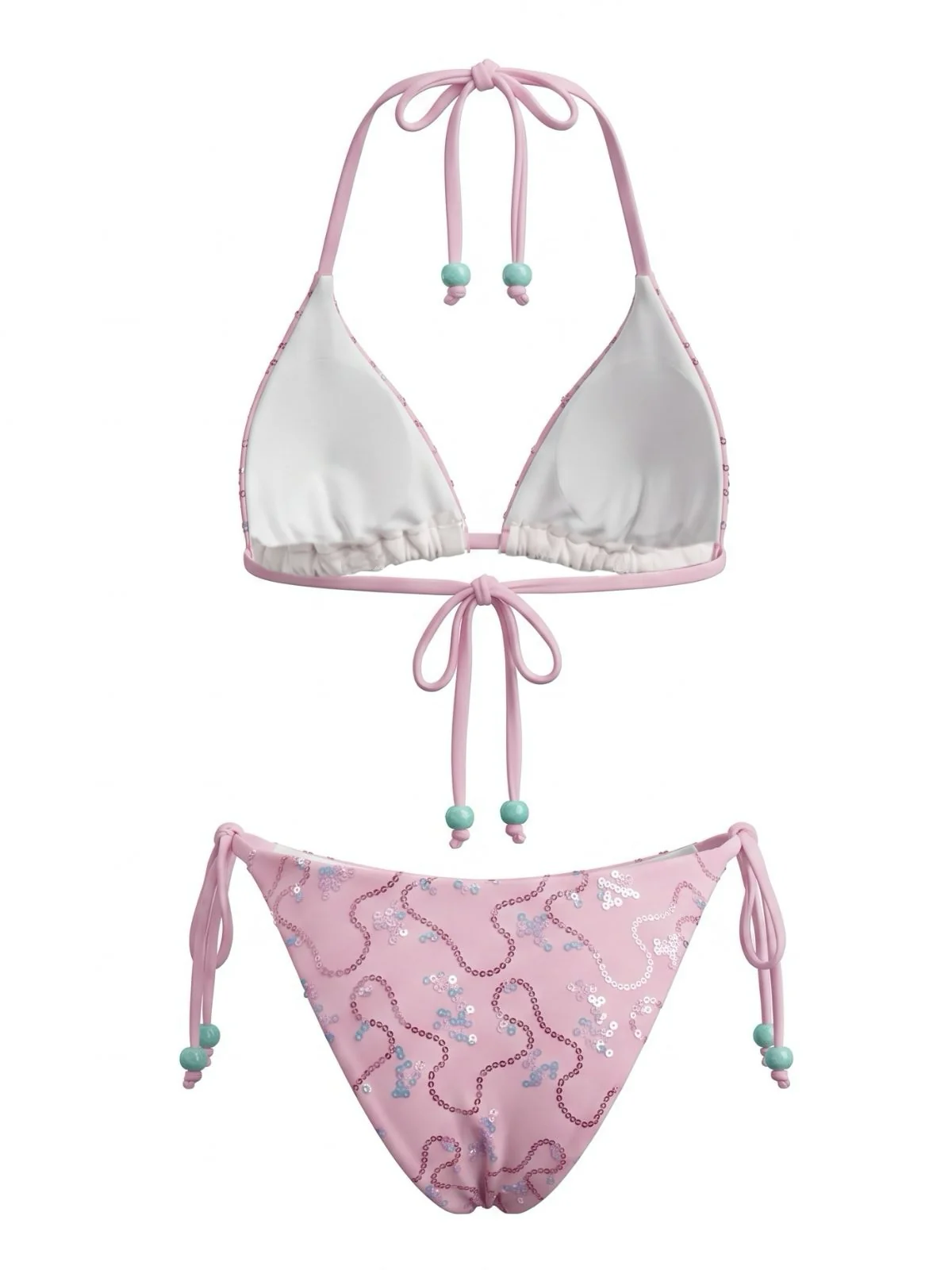 1980s Sequined Halter Beaded Lace-up Bikini Set - Image 4