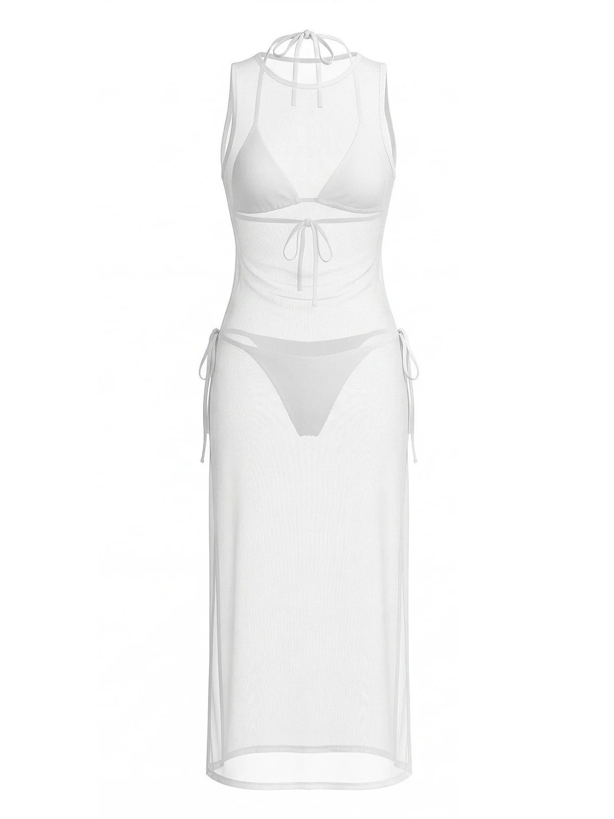 1980s Solid Bikini Set & Mesh Cover-Up