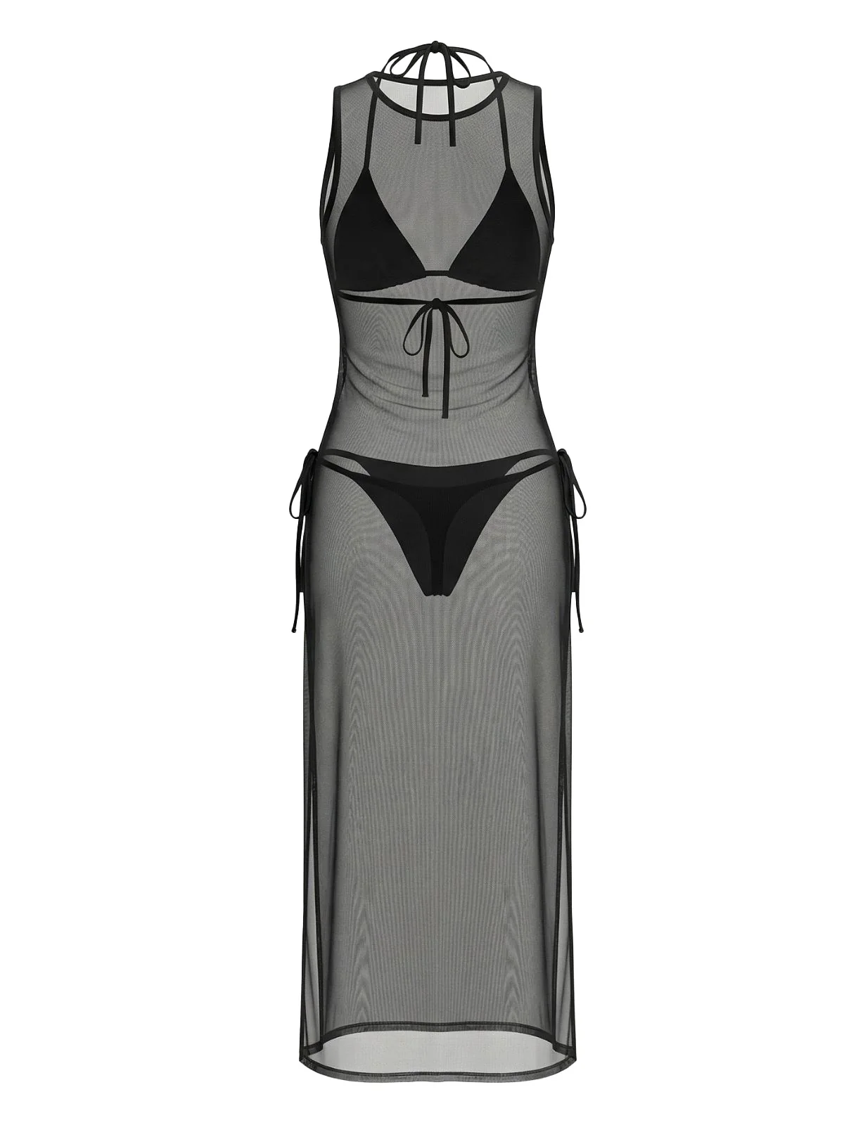1980s Solid Bikini Set & Mesh Cover-Up - Image 4