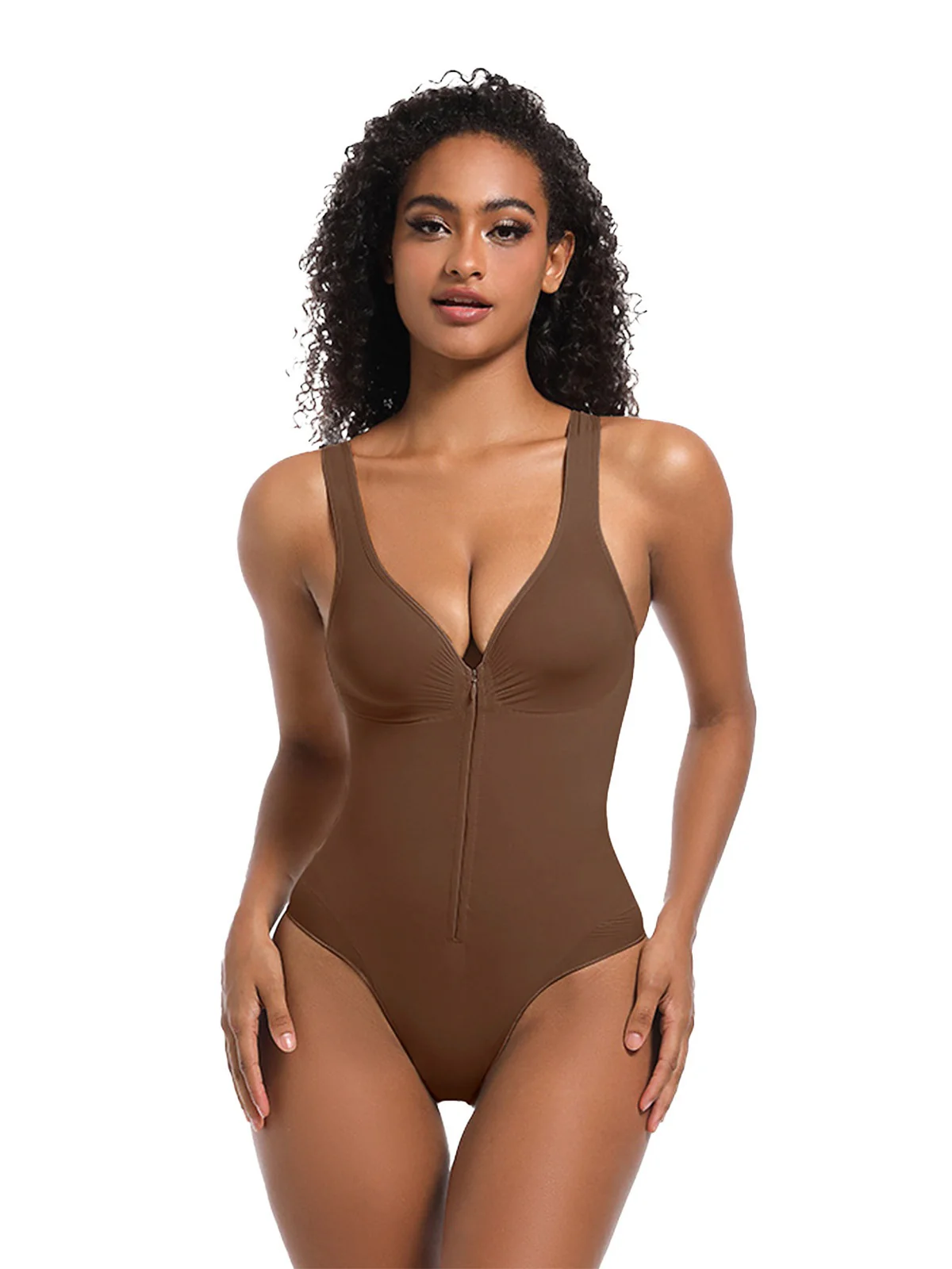 1980s Solid Front Zipper Shapwear Bodysuit