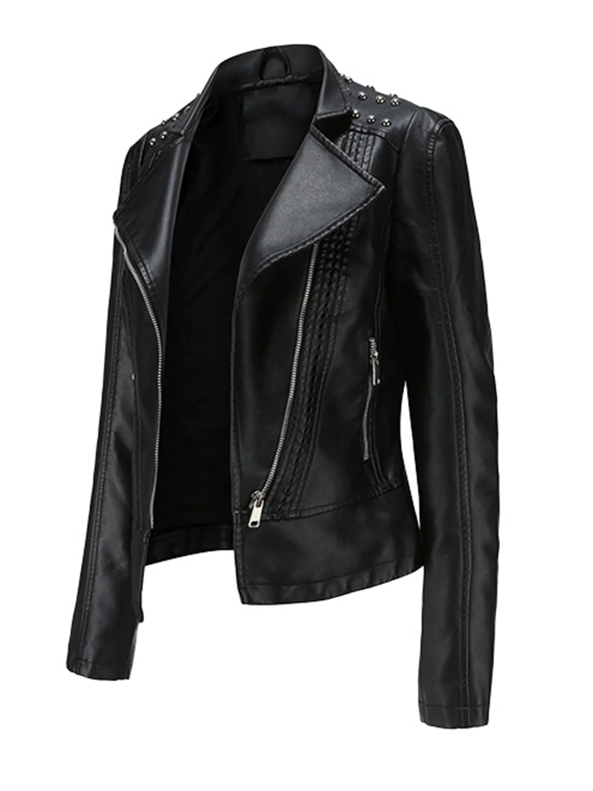 1980s Solid Lapel Leather Jacket - Image 3