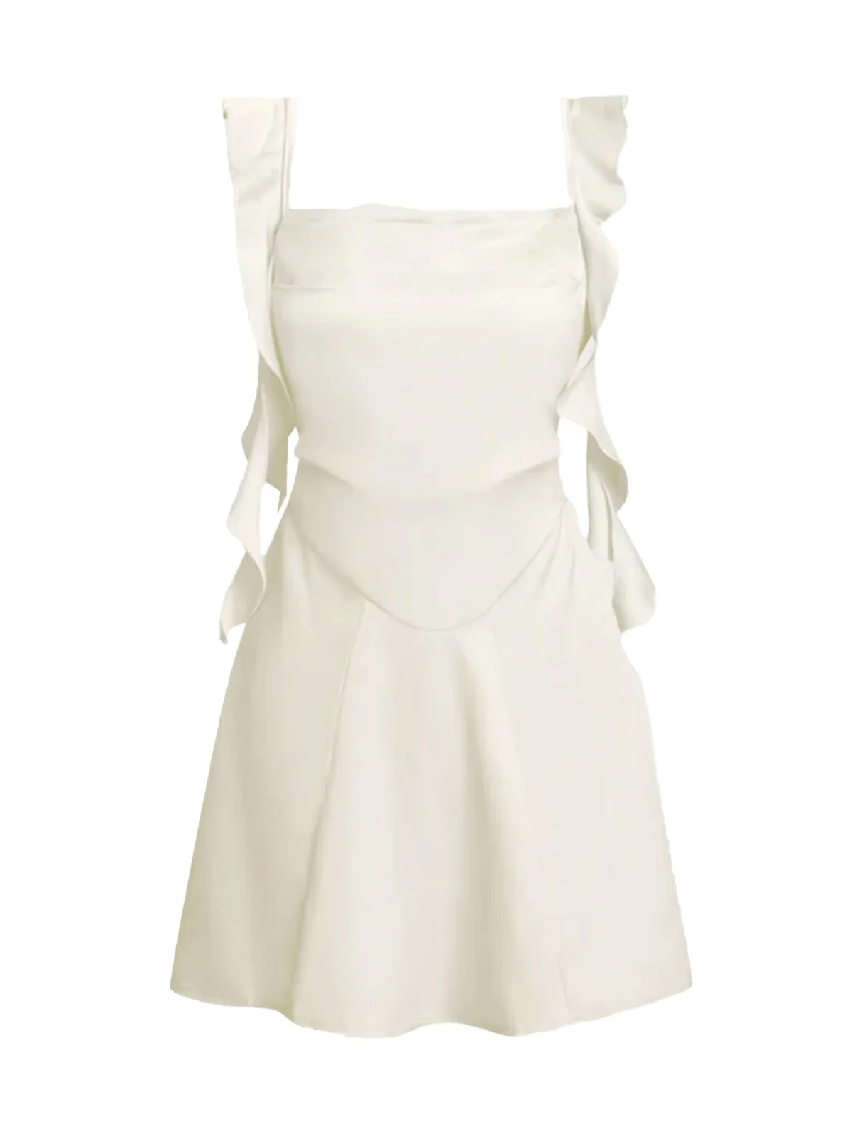 1980s Solid Ruffled Strap Square Neck Dress