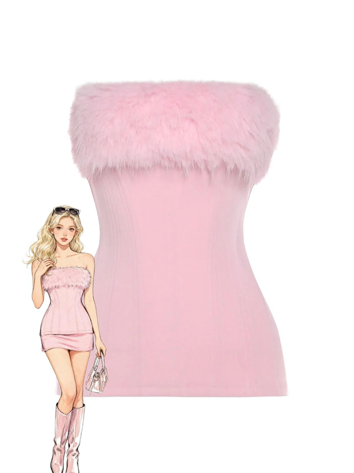 1980s Strapless Plush Fitted Solid Top