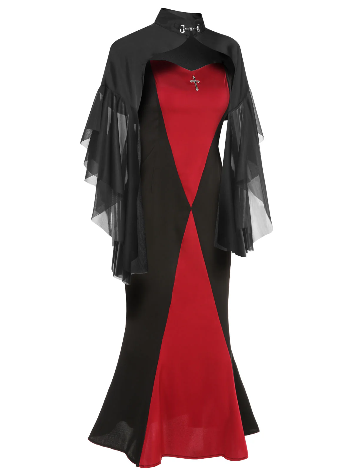 2PCS 1930s Halloween Fishtail Dress & Sheer Coat - Image 4