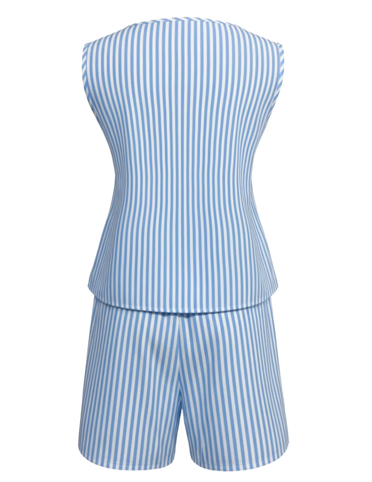 2PCS 1940s Blue Stripe Bow Top & Shorts - Image 3