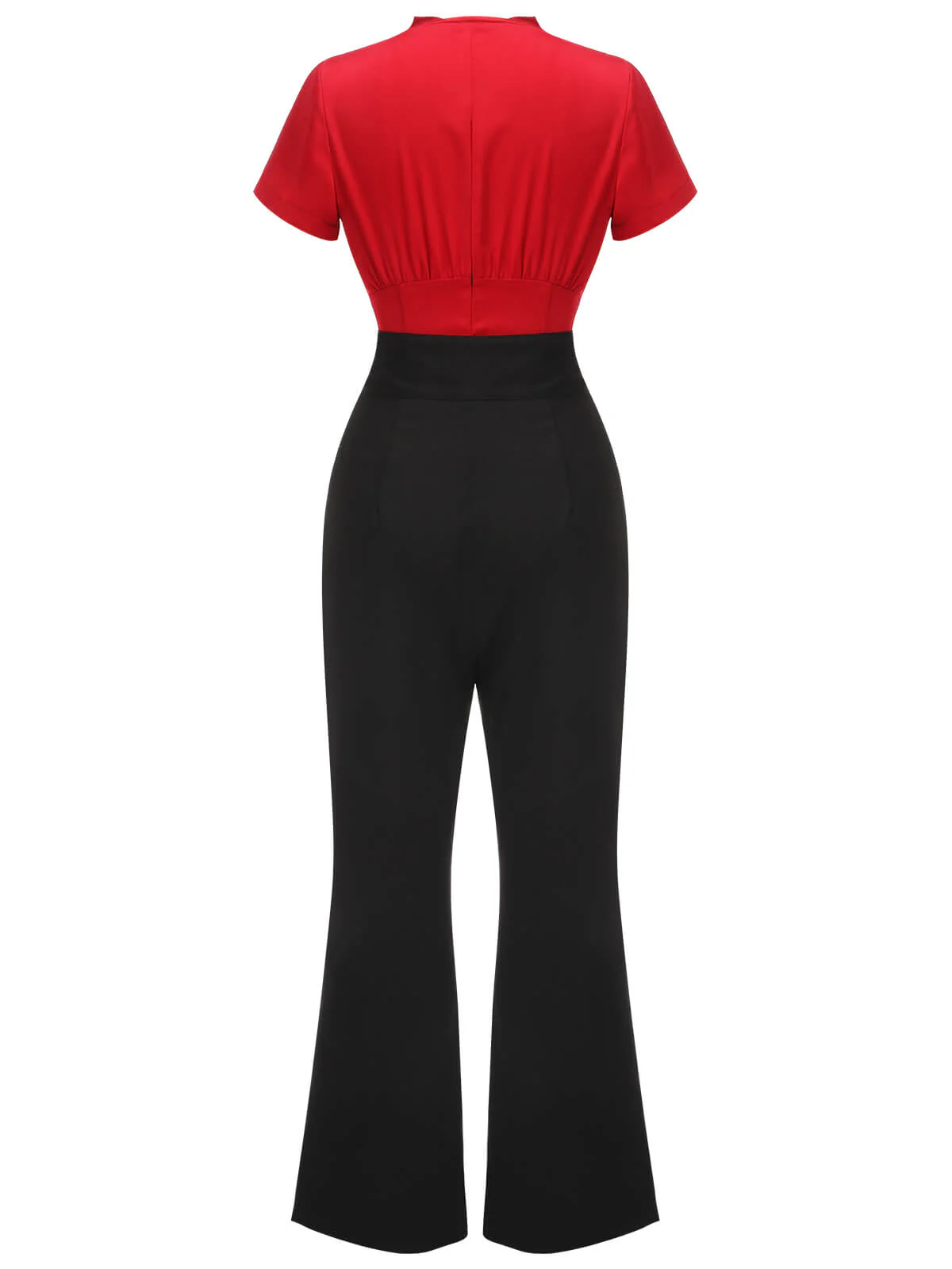 2PCS 1940s Red Tie-Up Blouse & Black Pants - Image 4
