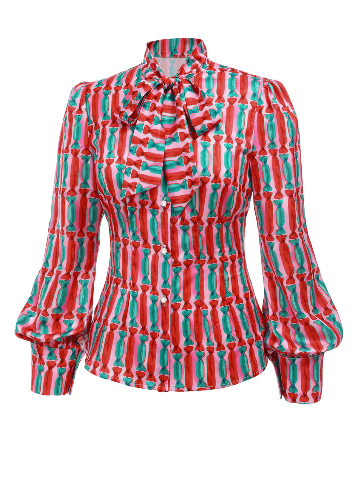 2PCS 1950s Candy Tie-Up Blouse & Black Suspender Pants - Image 5