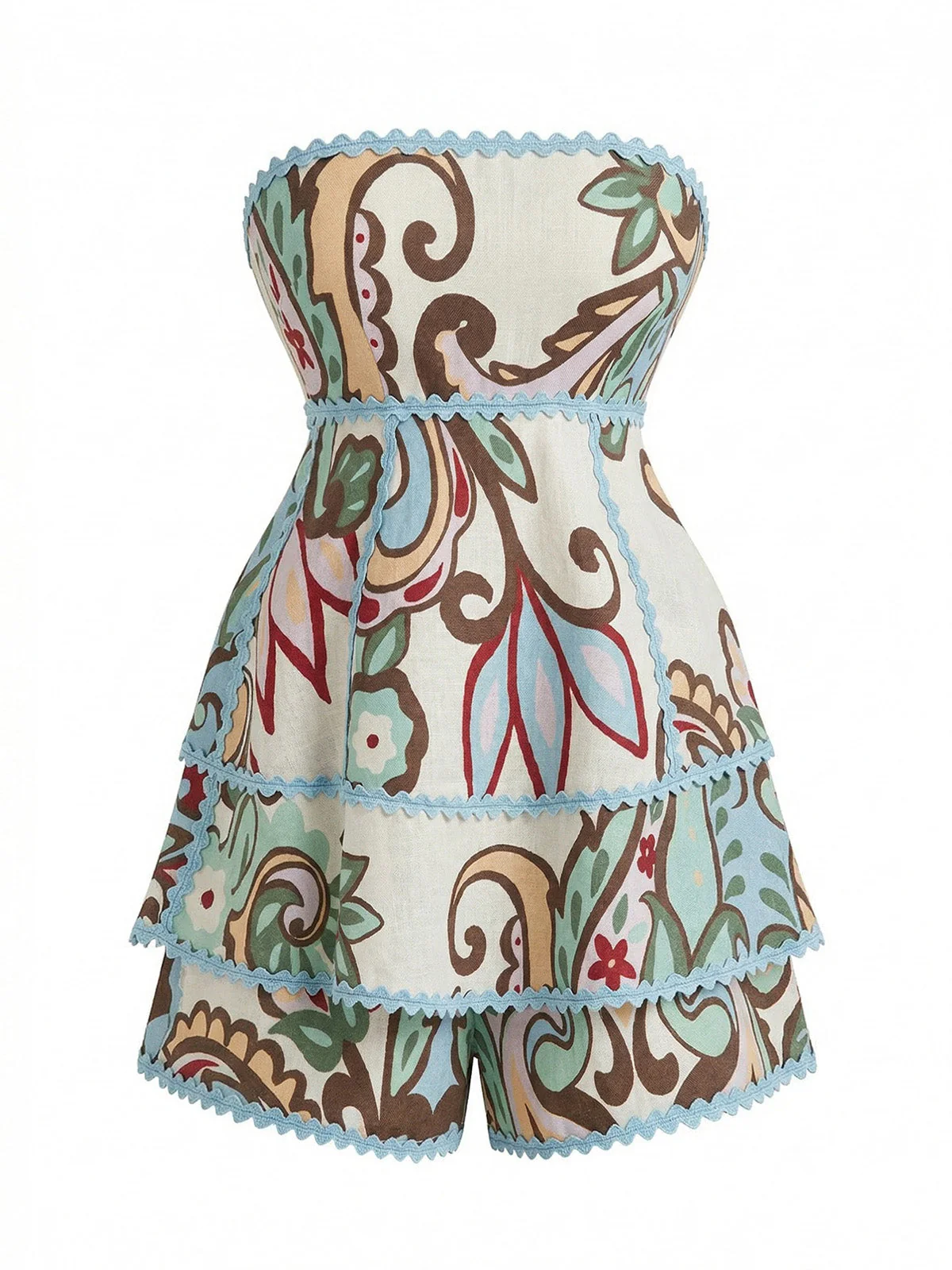 2PCS 1950s Floral Botanical Printed Strapless Top & Shorts