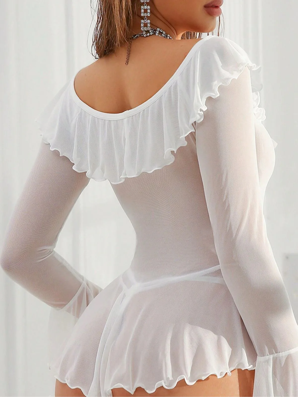 2PCS 1950s Off-Shoulder Sheer Mesh Nightgown - Image 12