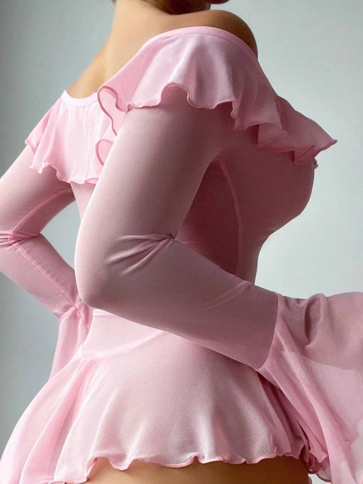 2PCS 1950s Off-Shoulder Sheer Mesh Nightgown - Image 4