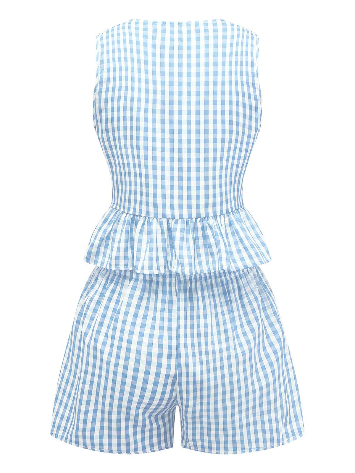 2PCS 1950s Plaid Ruffled Bow Vest & Shorts - Image 8