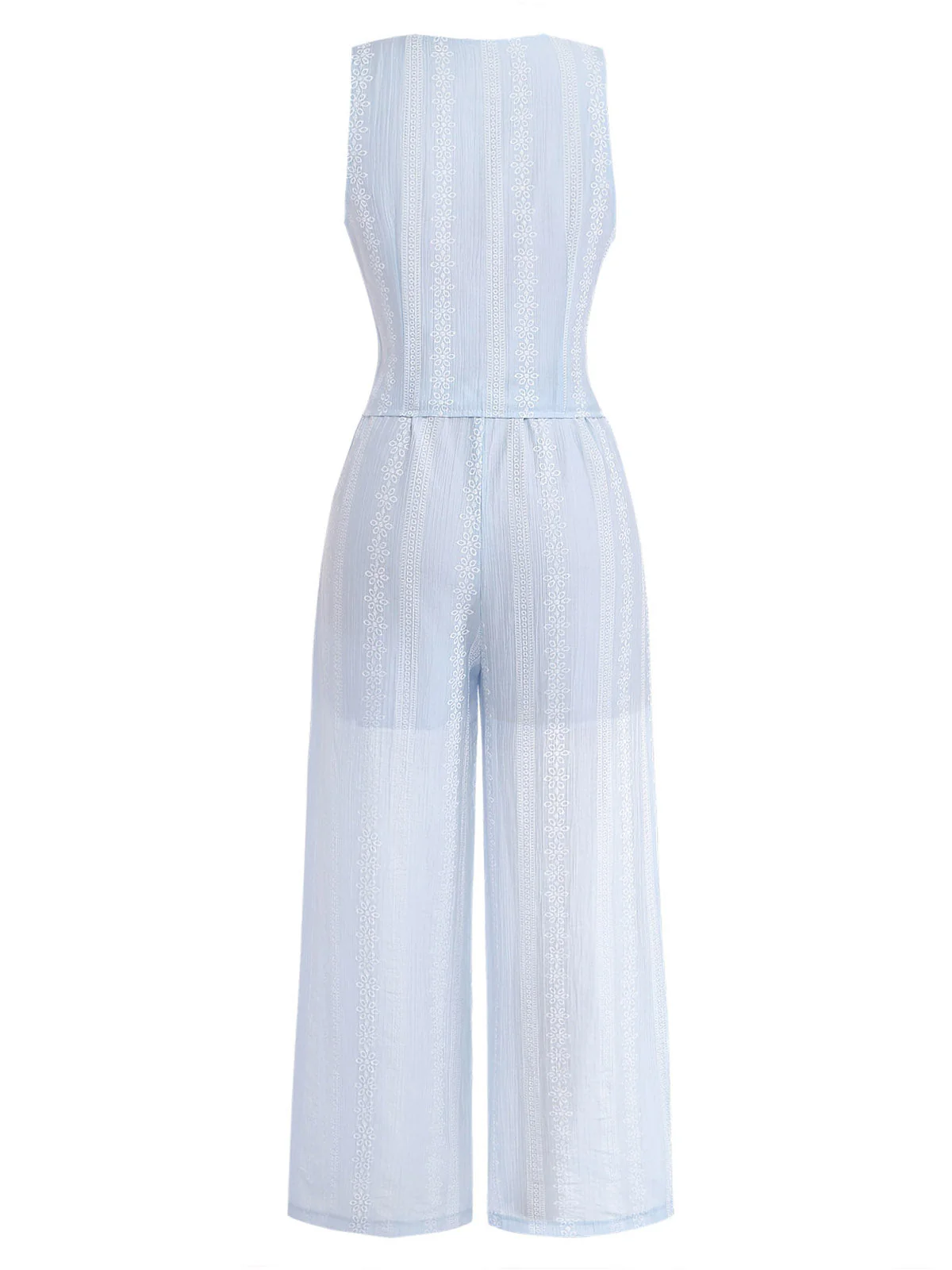 2PCS 1950s Sleeveless V-Neck Lace-Up Corset Top & Pants - Image 3