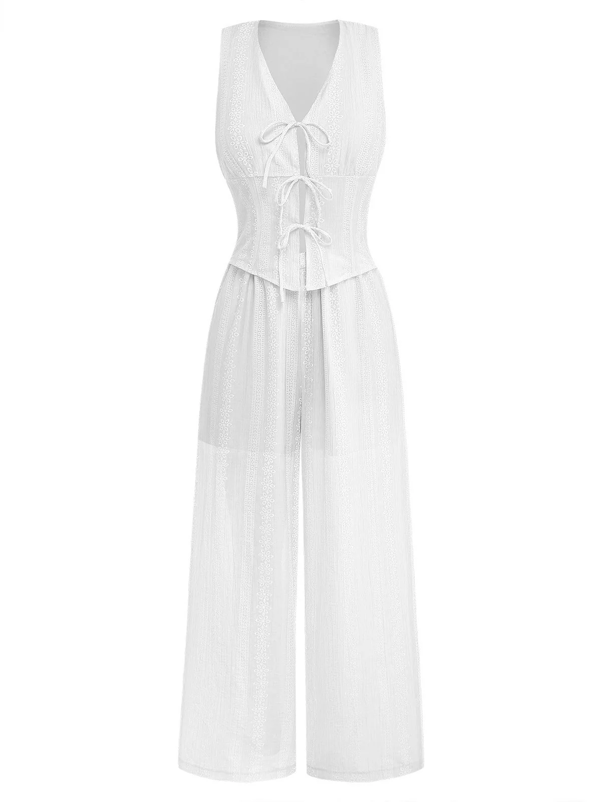 2PCS 1950s Sleeveless V-Neck Lace-Up Corset Top & Pants - Image 8