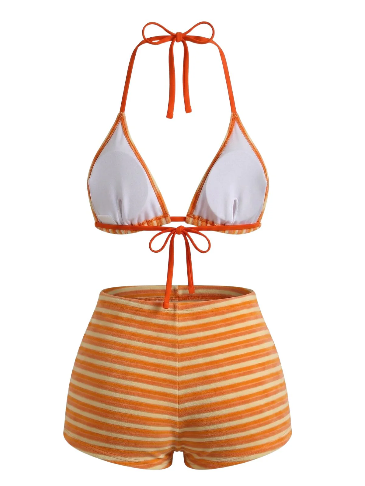 2PCS 1950s Striped Terry Halter Bikini & Shorts - Image 2