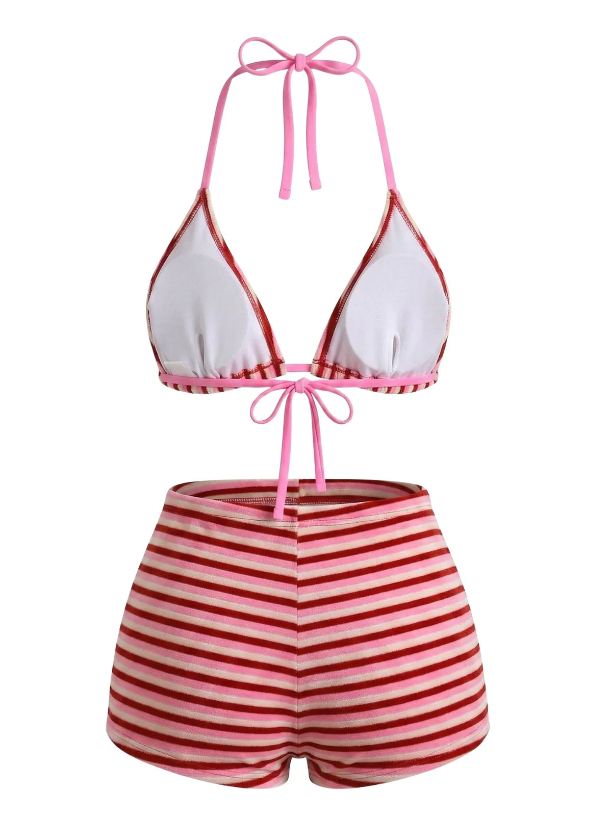2PCS 1950s Striped Terry Halter Bikini & Shorts - Image 6