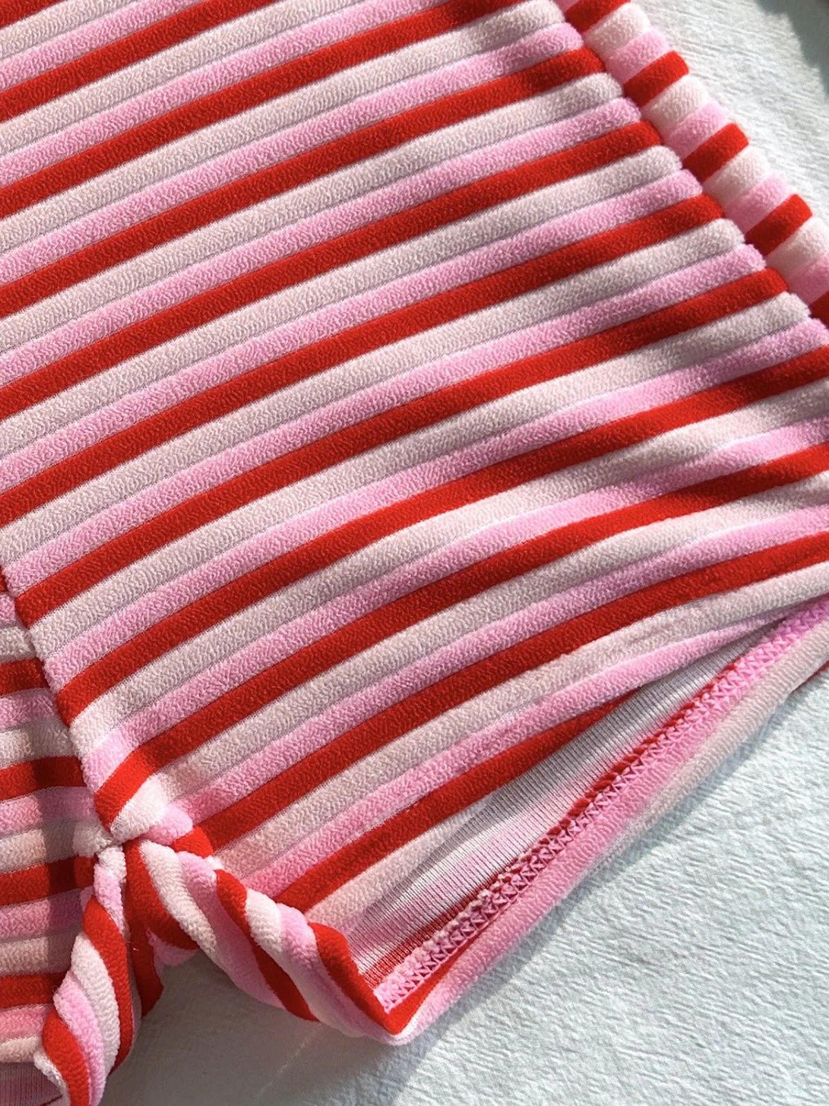 2PCS 1950s Striped Terry Halter Bikini & Shorts - Image 8