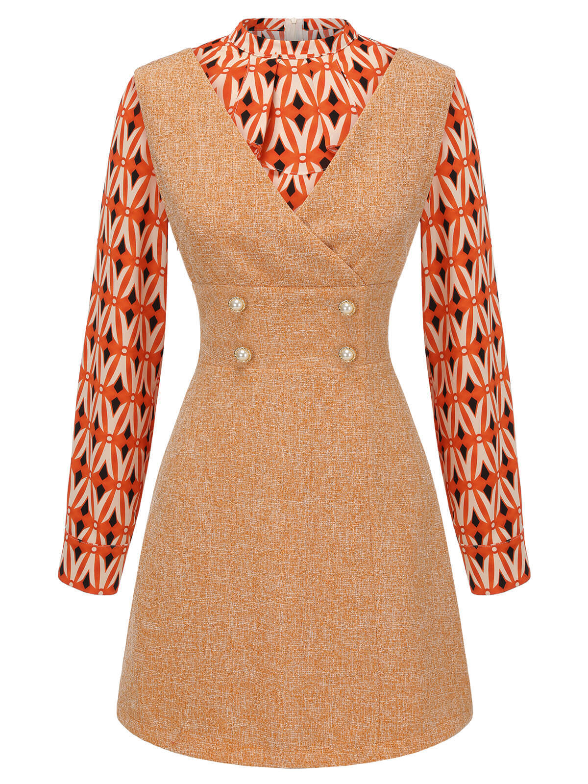 2PCS 1960s Orange Blouse & Tweed Mini Dress - Image 3
