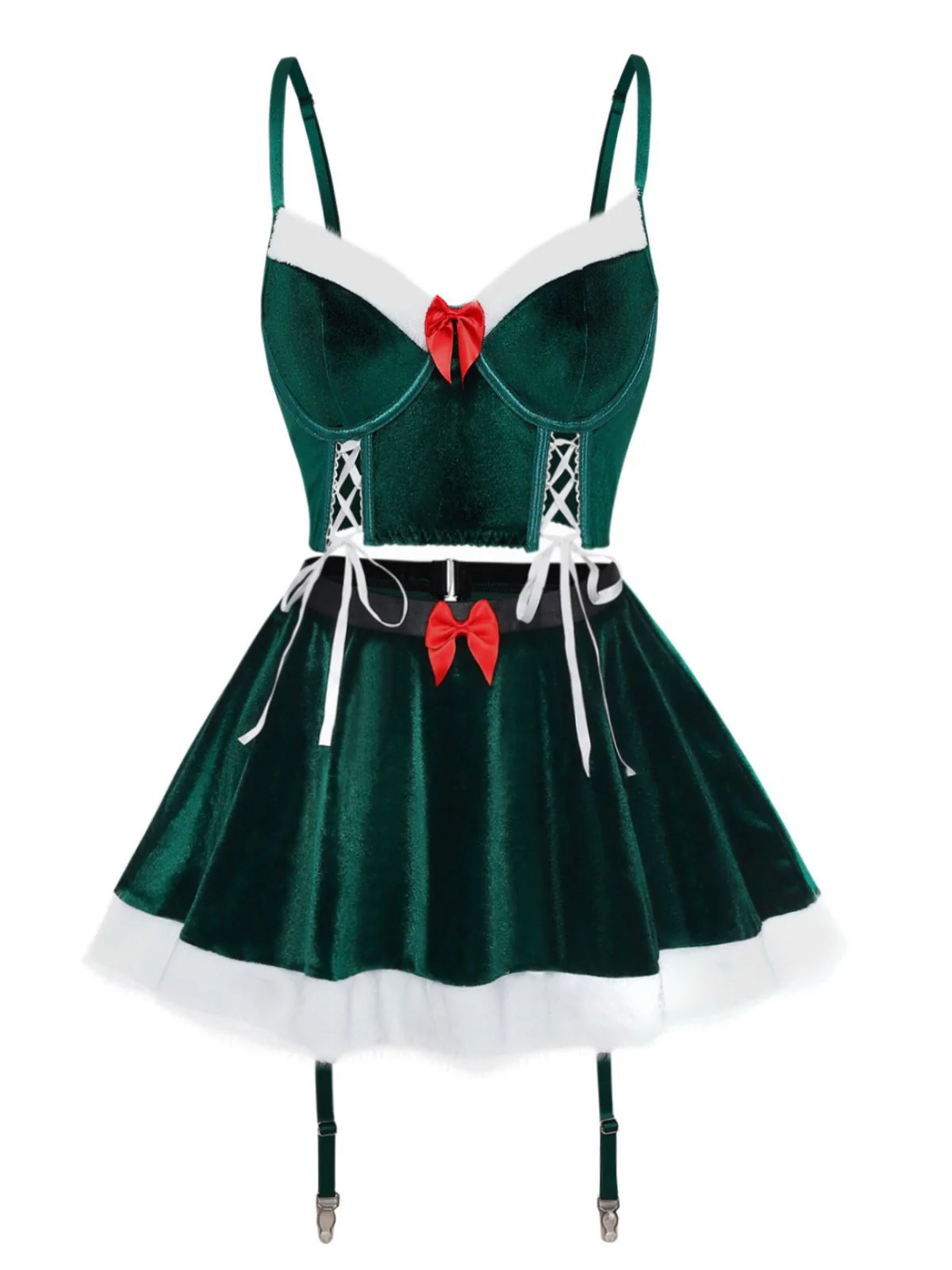 2PCS 1970 Christmas Velvet Top & Skirt Set - Image 2
