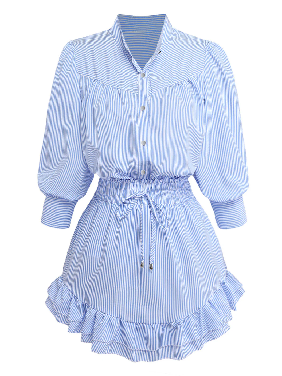 2PCS 1970s Stripe Half Sleeve Top & Ruffled Hem Skirt - Image 2