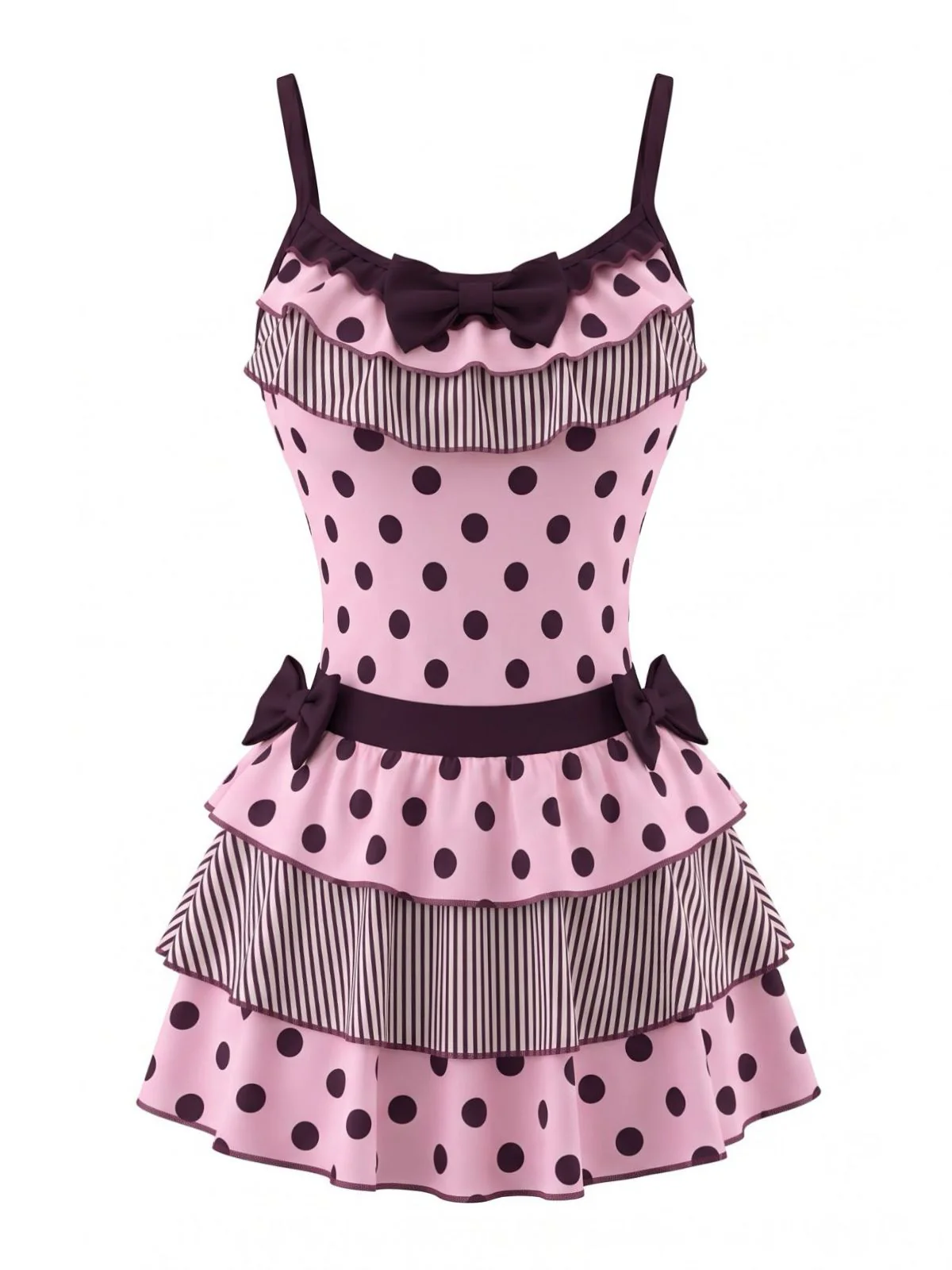 2PCS 1980s Polka Dot Sleeveless Tank Top & Layered Mini Skirt