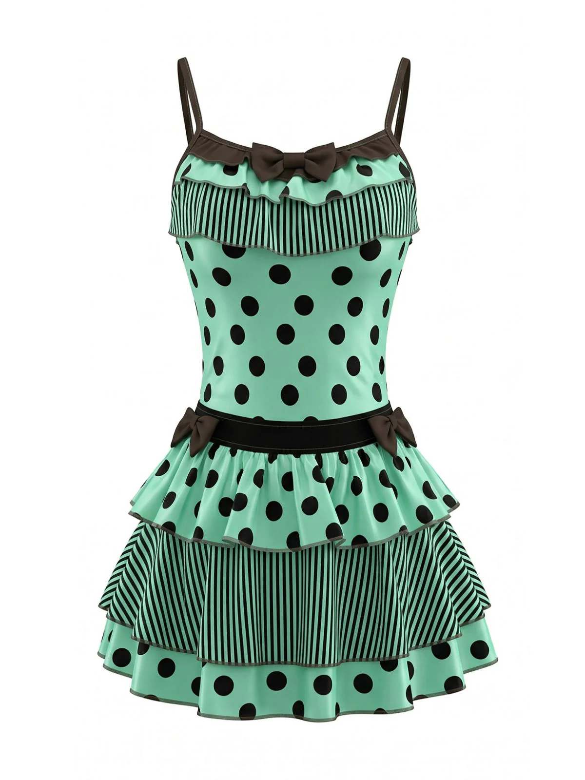 2PCS 1980s Polka Dot Sleeveless Tank Top & Layered Mini Skirt - Image 2