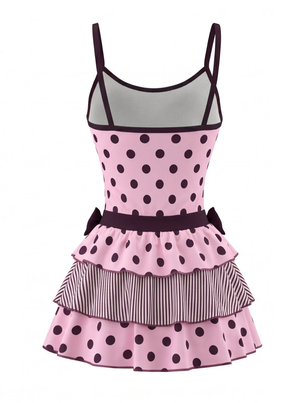 2PCS 1980s Polka Dot Sleeveless Tank Top & Layered Mini Skirt - Image 4