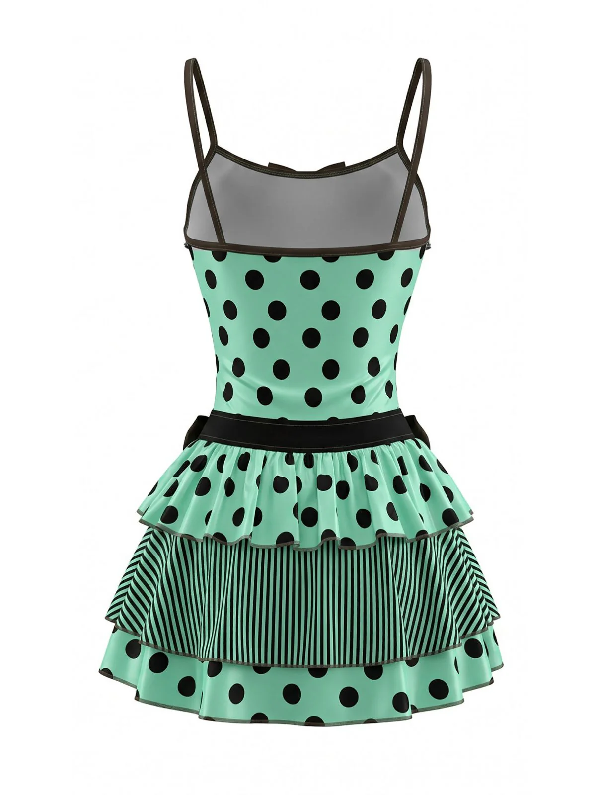 2PCS 1980s Polka Dot Sleeveless Tank Top & Layered Mini Skirt - Image 5
