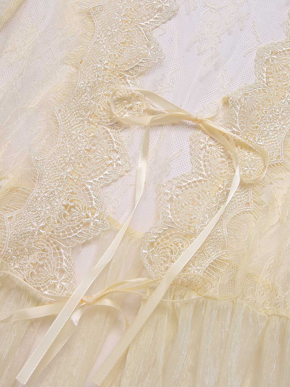 2PCS Apricot 1950s Floral Straps Slit Nightgown & Robe - Image 6