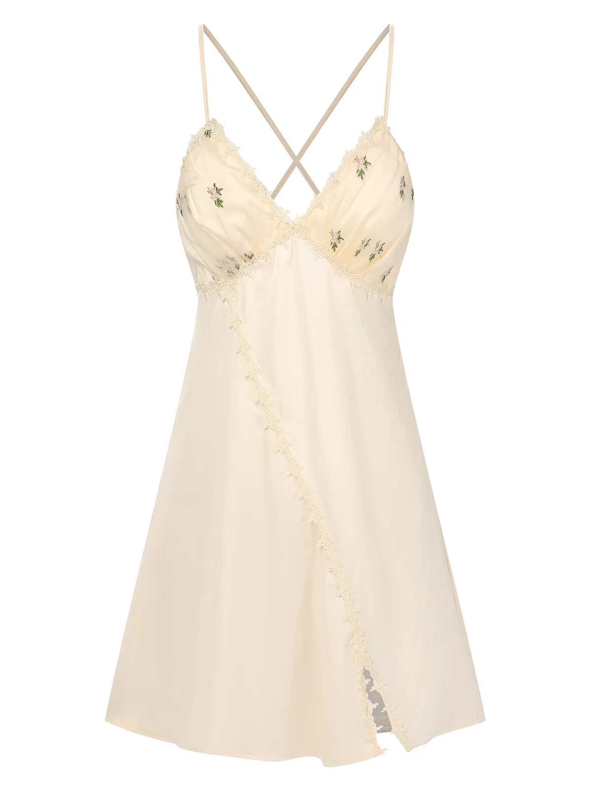 2PCS Apricot 1950s Floral Straps Slit Nightgown & Robe - Image 8