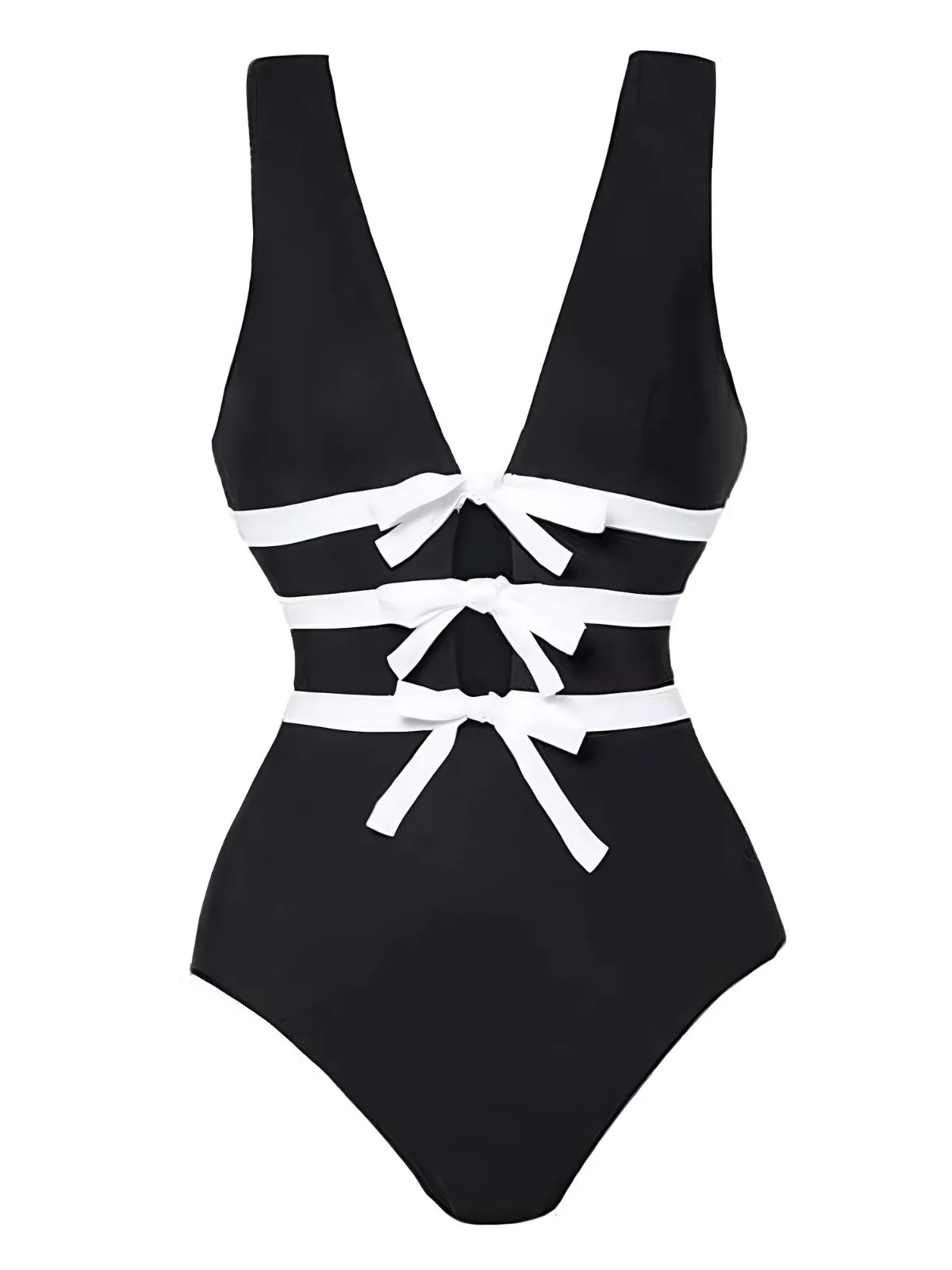 2PCS Black 1940s Bow One-Piece Swimsuit & Swim Skirt