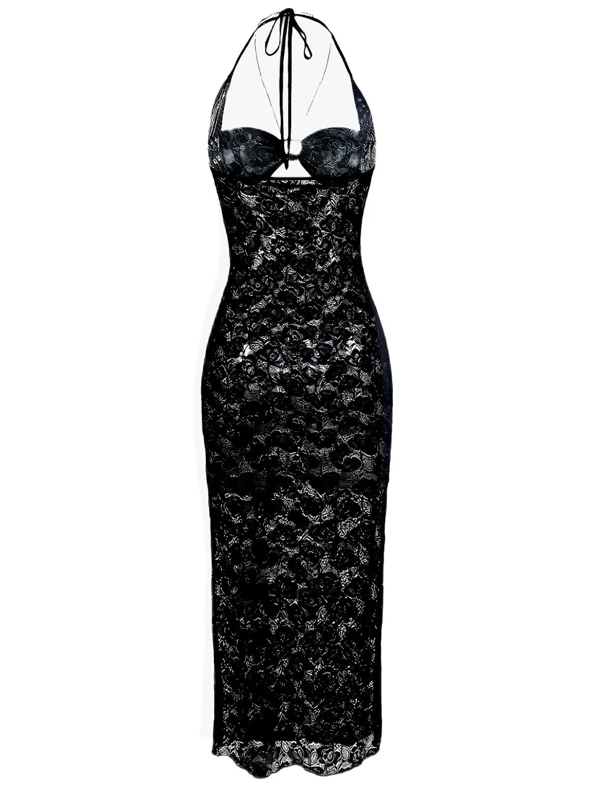 2PCS Black 1940s Lace Sheer Sleepwear Set - Image 11