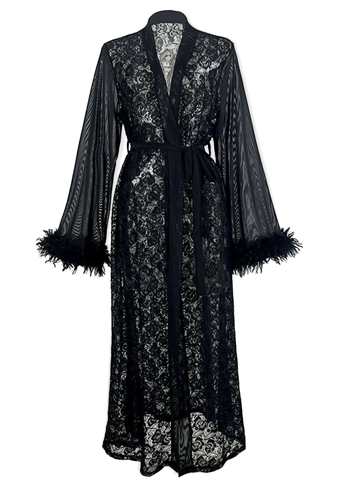 2PCS Black 1940s Lace Sheer Sleepwear Set - Image 8