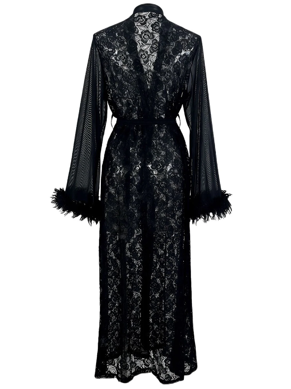 2PCS Black 1940s Lace Sheer Sleepwear Set - Image 9