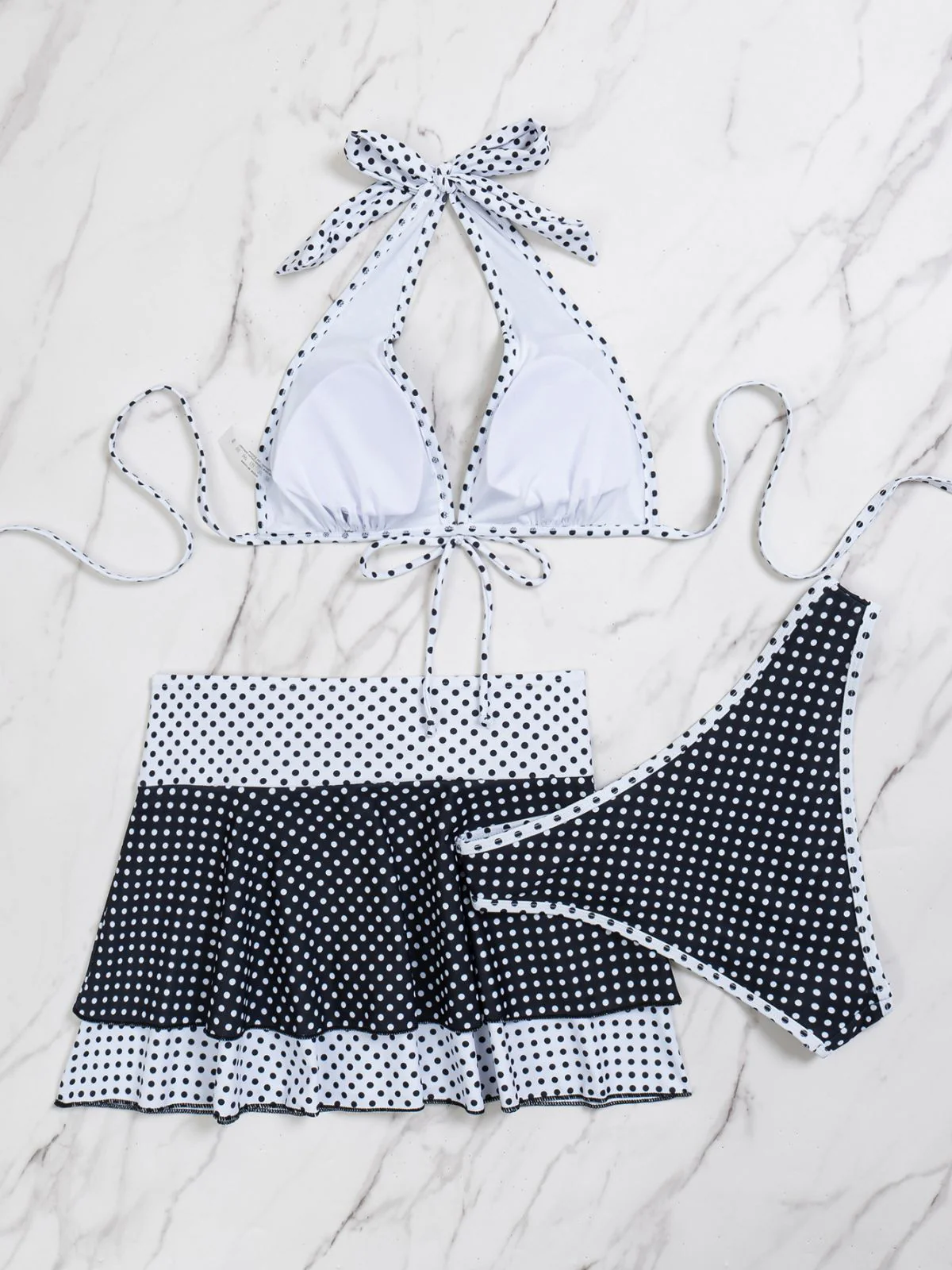 [Pre-Sale] 2PCS Black 1940s Polka Dot Halter Bikini Set & Cover-Up - Image 6