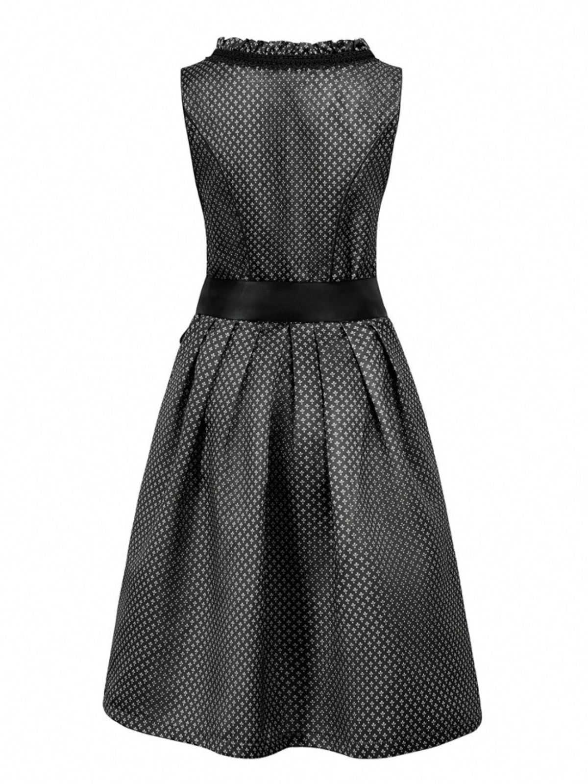 2PCS Black 1950s Ethnic Floral Lace-Up Dress & Apron - Image 3