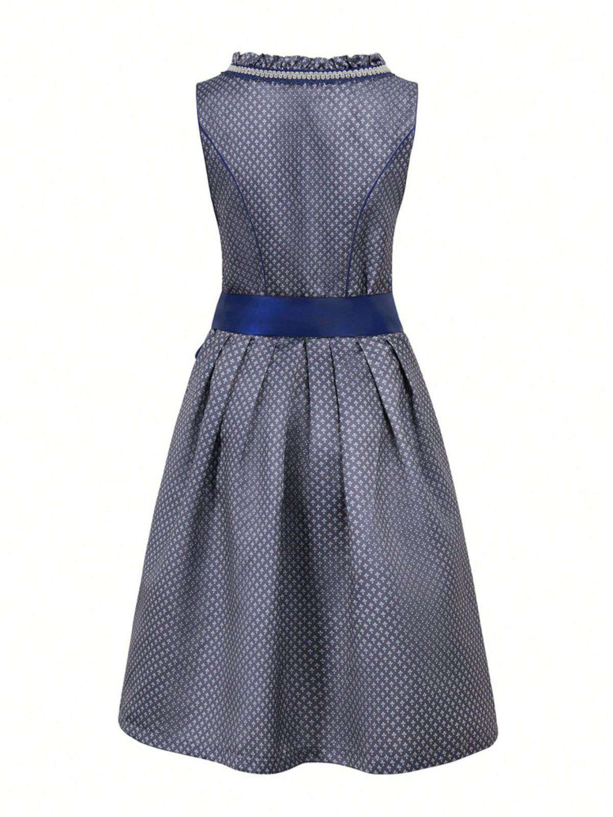 2PCS Black 1950s Ethnic Floral Lace-Up Dress & Apron - Image 7