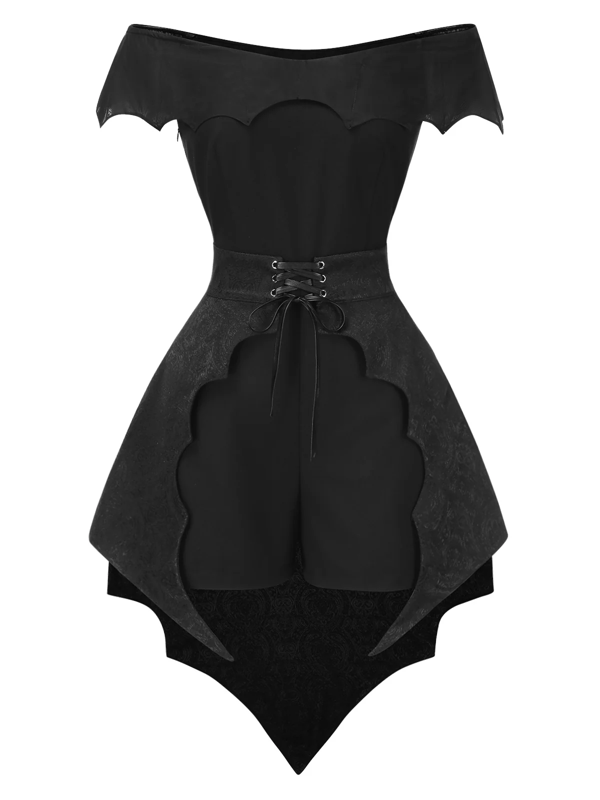 2PCS Black 1950s Gothic Bat Romper & High-Low Cover-Up - Image 4