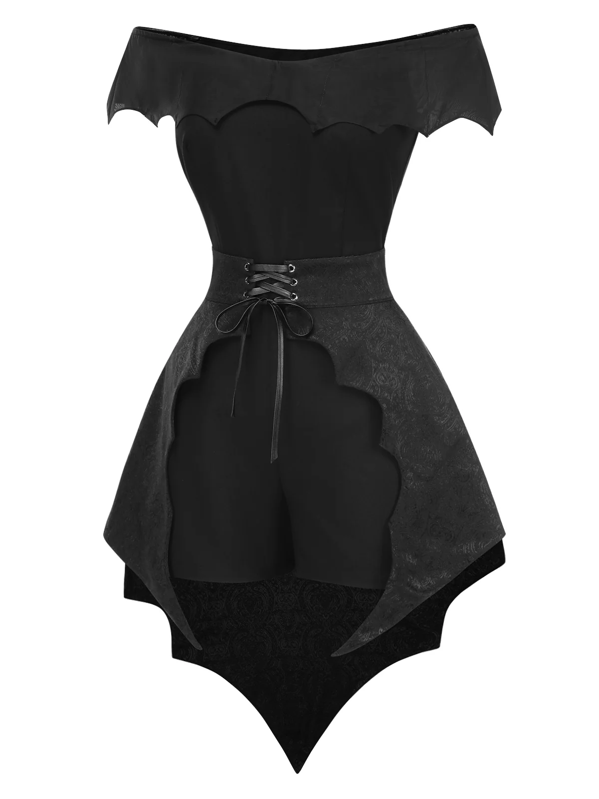 2PCS Black 1950s Gothic Bat Romper & High-Low Cover-Up - Image 5