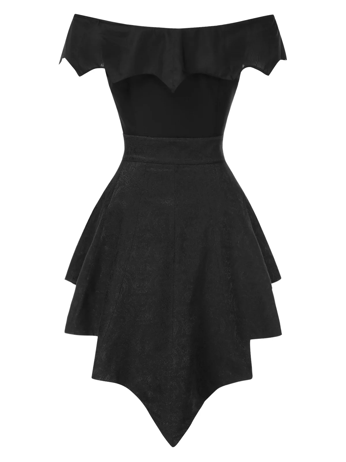 2PCS Black 1950s Gothic Bat Romper & High-Low Cover-Up - Image 6