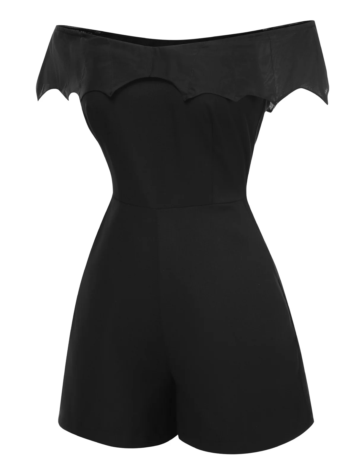 2PCS Black 1950s Gothic Bat Romper & High-Low Cover-Up - Image 8