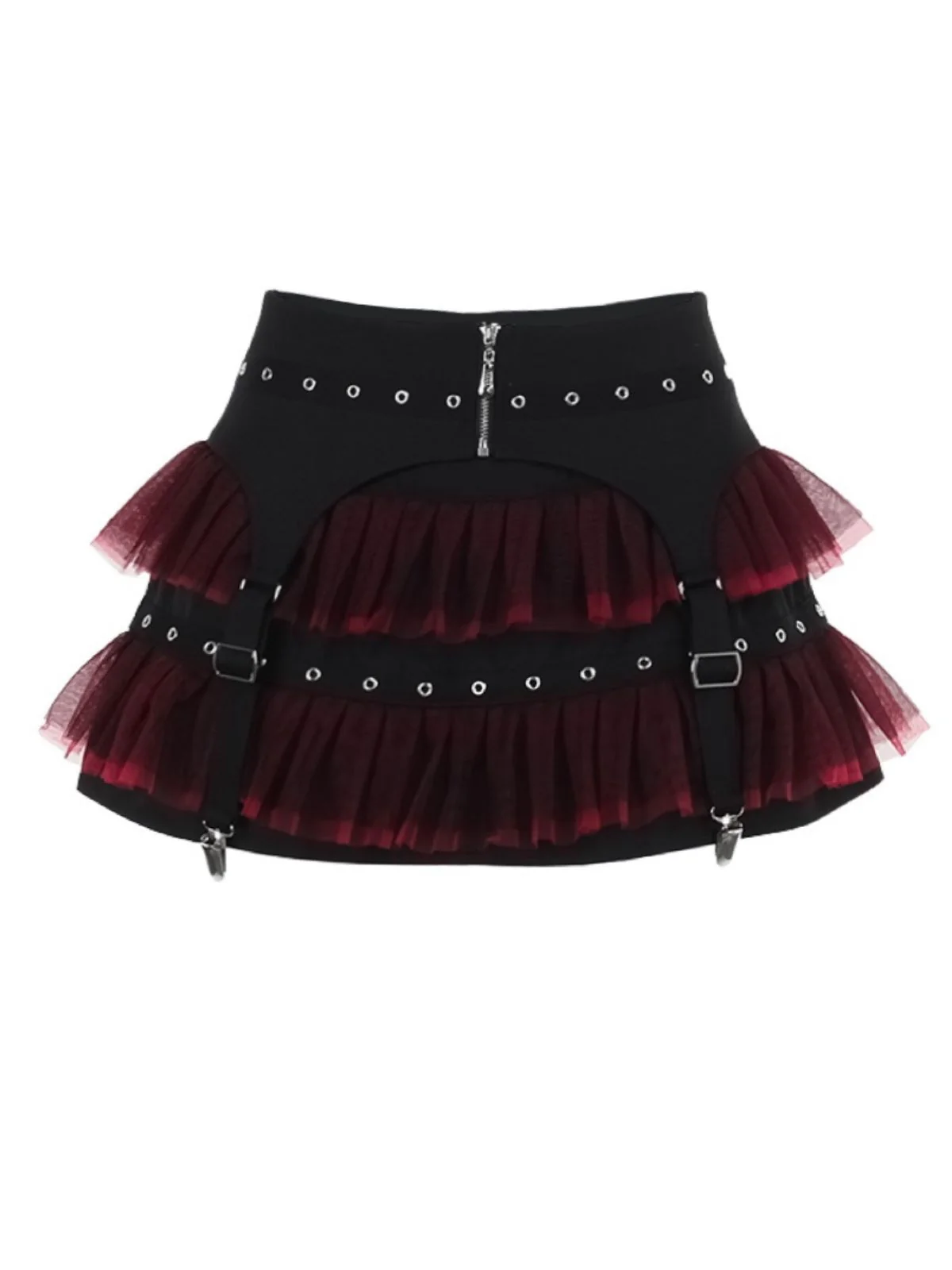 2PCS Black 1980s Gothic Steampunk Halter Cross Camisole & Mini Skirt - Image 10